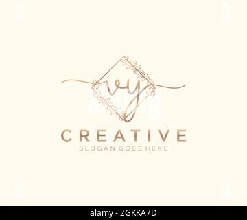 VY Feminine logo beauty monogram and elegant logo design, handwriting logo of initial signature, wedding, fashion, floral and botanical with creative Stock Vector