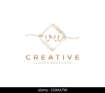 VU Feminine logo beauty monogram and elegant logo design, handwriting logo of initial signature, wedding, fashion, floral and botanical with creative Stock Vector