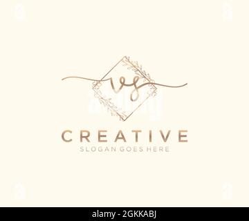 VS Feminine logo beauty monogram and elegant logo design, handwriting logo of initial signature, wedding, fashion, floral and botanical with creative Stock Vector