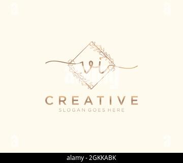VI Feminine logo beauty monogram and elegant logo design, handwriting logo of initial signature, wedding, fashion, floral and botanical with creative Stock Vector