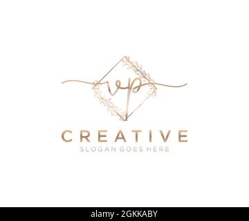 VP Feminine logo beauty monogram and elegant logo design, handwriting logo of initial signature, wedding, fashion, floral and botanical with creative Stock Vector