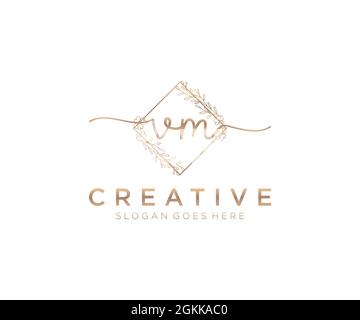 VM Feminine logo beauty monogram and elegant logo design, handwriting logo of initial signature, wedding, fashion, floral and botanical with creative Stock Vector