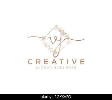 VJ Feminine logo beauty monogram and elegant logo design, handwriting logo of initial signature, wedding, fashion, floral and botanical with creative Stock Vector
