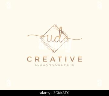 UD Feminine logo beauty monogram and elegant logo design, handwriting logo of initial signature, wedding, fashion, floral and botanical with creative Stock Vector