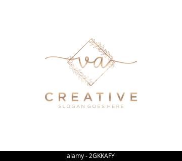 VA Feminine logo beauty monogram and elegant logo design, handwriting logo of initial signature, wedding, fashion, floral and botanical with creative Stock Vector