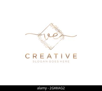 VE Feminine logo beauty monogram and elegant logo design, handwriting logo of initial signature, wedding, fashion, floral and botanical with creative Stock Vector