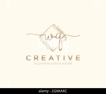 WQ Feminine logo beauty monogram and elegant logo design, handwriting logo of initial signature, wedding, fashion, floral and botanical with creative Stock Vector