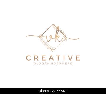 VK Feminine logo beauty monogram and elegant logo design, handwriting logo of initial signature, wedding, fashion, floral and botanical with creative Stock Vector
