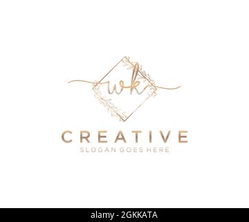 WK Feminine logo beauty monogram and elegant logo design, handwriting logo of initial signature, wedding, fashion, floral and botanical with creative Stock Vector
