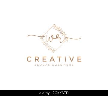 WR Feminine logo beauty monogram and elegant logo design, handwriting logo of initial signature, wedding, fashion, floral and botanical with creative Stock Vector