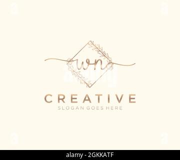 WN Feminine logo beauty monogram and elegant logo design, handwriting logo of initial signature, wedding, fashion, floral and botanical with creative Stock Vector