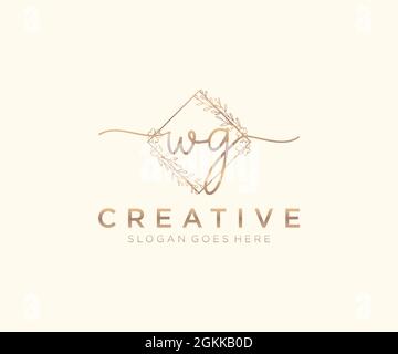 WG Feminine logo beauty monogram and elegant logo design, handwriting logo of initial signature, wedding, fashion, floral and botanical with creative Stock Vector