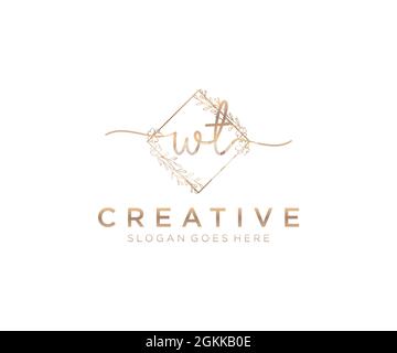 WT Feminine logo beauty monogram and elegant logo design, handwriting logo of initial signature, wedding, fashion, floral and botanical with creative Stock Vector