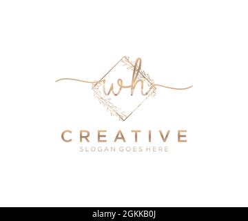 WH Feminine logo beauty monogram and elegant logo design, handwriting logo of initial signature, wedding, fashion, floral and botanical with creative Stock Vector
