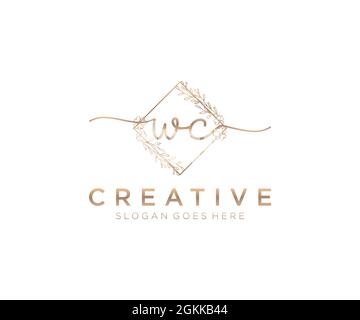 WC Feminine logo beauty monogram and elegant logo design, handwriting logo of initial signature, wedding, fashion, floral and botanical with creative Stock Vector