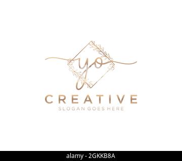 YO Feminine logo beauty monogram and elegant logo design, handwriting logo of initial signature, wedding, fashion, floral and botanical with creative Stock Vector