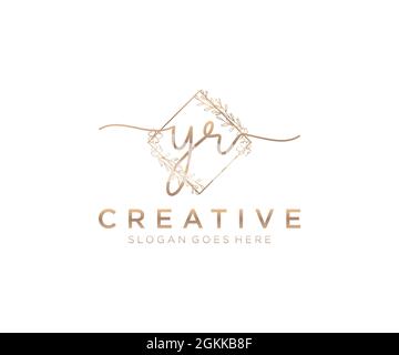 YR Feminine logo beauty monogram and elegant logo design, handwriting logo of initial signature, wedding, fashion, floral and botanical with creative Stock Vector