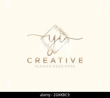 YI Feminine logo beauty monogram and elegant logo design, handwriting logo of initial signature, wedding, fashion, floral and botanical with creative Stock Vector