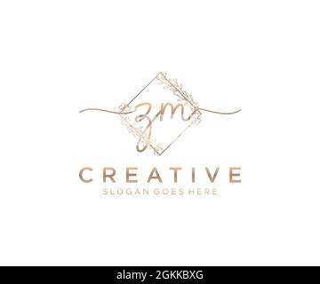 ZM Feminine logo beauty monogram and elegant logo design, handwriting logo of initial signature, wedding, fashion, floral and botanical with creative Stock Vector