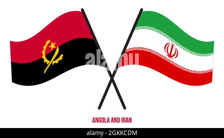 Angola and Iran Flags Crossed And Waving Flat Style. Official Proportion. Correct Colors. Stock Vector