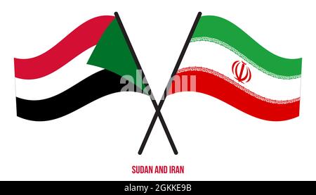 Sudan and Iran Flags Crossed And Waving Flat Style. Official Proportion. Correct Colors. Stock Vector