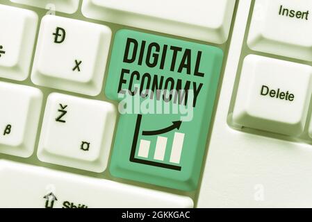 Hand writing sign Digital Economy. Word for economic activities that are based on digital technologies Abstract Sending Multiple Messages Online Stock Photo