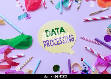 Conceptual caption Data Processing. Word for collection and manipulation of items of data to produce Colorful Party Collections Flashy Celebration Stock Photo