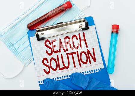 Inspiration showing sign Search Solution. Business approach an action or process of finding solution to a problem Preparing And Writing Prescription Stock Photo