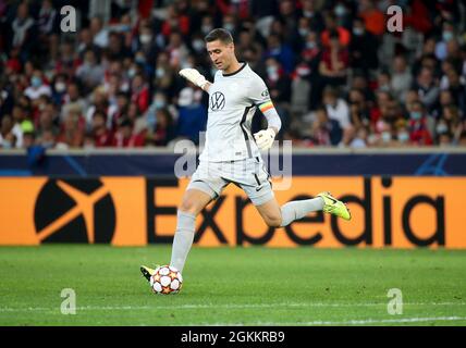 Lille, France, September 14, 2021, Goalkeeper of Wolfsburg Koen Casteels during the UEFA Champions League, Group Stage, Group G football match between Lille OSC (LOSC) and VfL Wolfsburg on September 14, 2021 at Stade Pierre Mauroy in Villeneuve-d?Ascq near Lille, France - Photo Jean Catuffe / DPPI Stock Photo