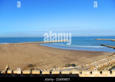 A view of the mouth of the Bou Regreg river and the Atlantic ocean from the Kasbah of the Udayas in Rabat, Morocco. Stock Photo