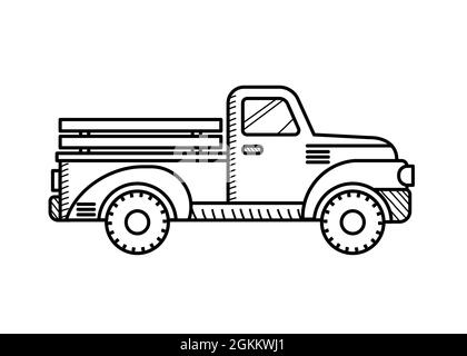 Retro pickup truck coloring book for kids Stock Vector