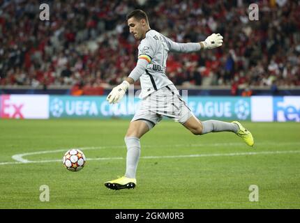 Lille, France, September 14, 2021,  Goalkeeper of Wolfsburg Koen Casteels during the UEFA Champions League, Group Stage, Group G football match between Lille OSC (LOSC) and VfL Wolfsburg on September 14, 2021 at Stade Pierre Mauroy in Villeneuve-d?Ascq near Lille, France - Photo: Jean Catuffe/DPPI/LiveMedia Stock Photo