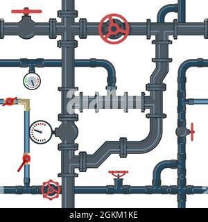 Pipeline system. Seamless pattern. Metal pipes isolated on white background. Picture Vector. Stock Vector