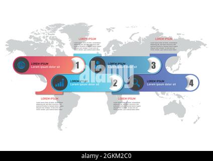 Abstract modern infographic with icons and options or steps. Global business and financial diagram, presentations, workflow layout, banner, flow chart Stock Vector