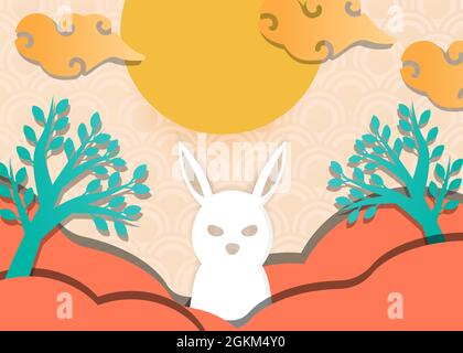 mid autumn festival paper cut style Stock Vector