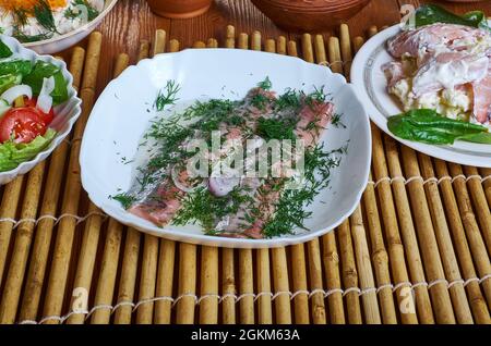 Acciughe al verde - anchovies with green sauce  from Piedmont. Stock Photo