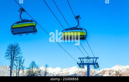 The cable car up to Rosa Khutor resort, Sochi, Russia. Stock Photo