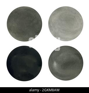 Beautiful grey watercolor circles design elements isolated on white background. Stock Photo