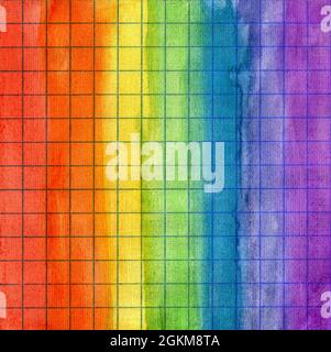 Abstract colorful striped rainbow watercolor background on math paper Stock Photo