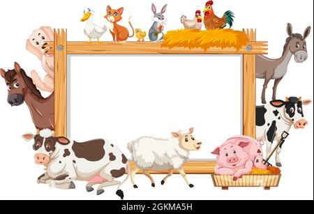 Empty wooden frame with various farm animals illustration Stock Vector ...
