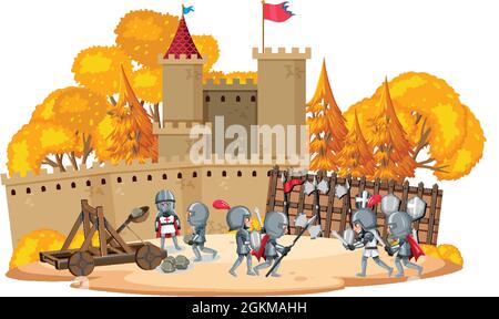 Medieval war cartoon scene illustration Stock Vector