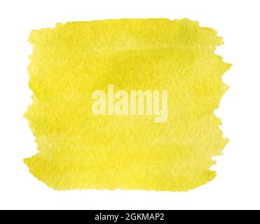 Abstract bright yellow watercolor painted background isolated on white background Stock Photo