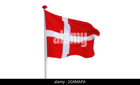 flagpole with danish flag isolated on white