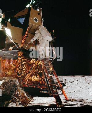 Apollo 12 lunar module Intrepid landing on the Moon's surface. It ...