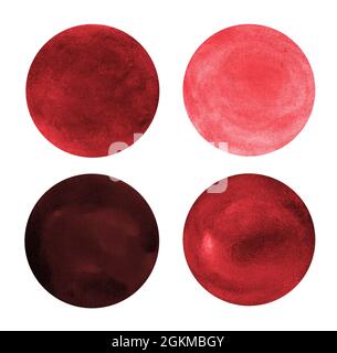 Beautiful red watercolor circles design elements isolated on white background. Stock Photo