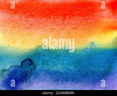 Seven rainbow colored watercolor paint strokes background Stock Photo