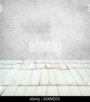 Empty retro room with cement wall and wooden floor Stock Photo