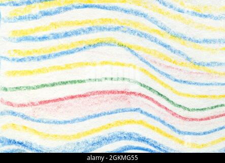 Striped wavy crayon abstract pattern. Hand painted oil pastel crayon. Stock Photo