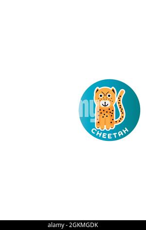 Happy Cheetah - funny cartoon animal. Children character. Simple vector illustration with dropped shadow. Stock Vector