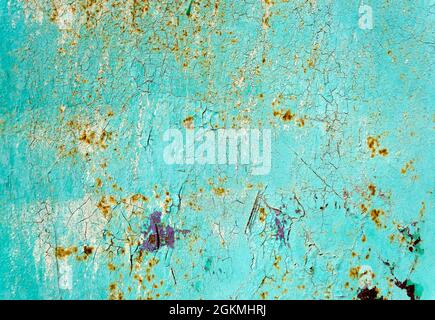 Rusty painted blue metal with cracked paint. Texture grunge background Stock Photo